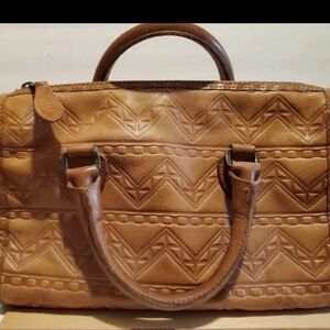 Vintage Unisa Uruguay Embossed Brown Leather Tote Bag